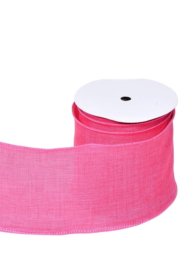 Ribest Hot Pink Linen Wired Ribbon, 2.5 Inch × 10 Yard, Burlap Wire Ribbon for Wreaths Bows Making Crafts Christmas Tree Decoration Gift Wrapping - Image 2